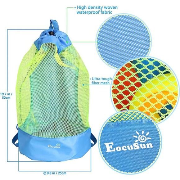 Large Mesh Beach Bag Tote Durable Sand Away Drawstring Beach Backpack Swim - Picture 4 of 6